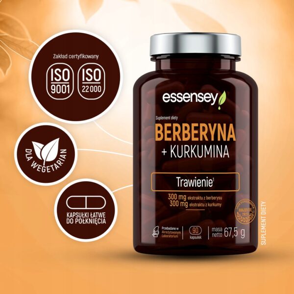 BERBERINE + CURCUMIN 600 MG GLUCOSE SUGAR DIGESTION LIVER 90 DAYS VEGAN - Image 2