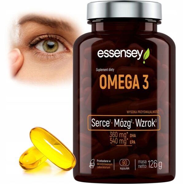 OMEGA-3-3000-MG-Z-RYB-WITAMINA-E-SERCE-MOZG-WZROK-EPA-DHA-TRAN-OLEJ-RYBI OMEGA 3 3000 MG FROM FISH + VITAMIN E HEART BRAIN VISION EPA DHA COD FISH OIL - Image 1