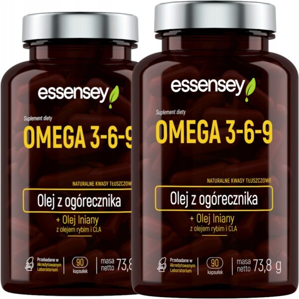 OMEGA 3-6-9 + VITAMIN E 90 CAPS NATURAL FATTY ACIDS FISH OIL LINSEED (Set of 2) - Image 1