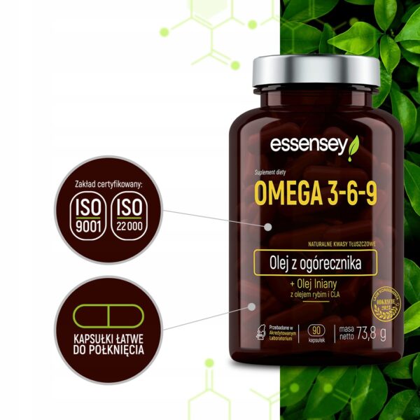 OMEGA 3-6-9 + VITAMIN E 90 CAPS NATURAL FATTY ACIDS FISH OIL LINSEED (Set of 2) - Image 3