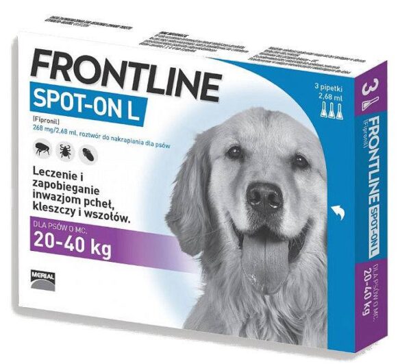 FRONTLINE SPOT-ON L DROPS FLEAS TICKS FOR DOGS 20-40kg 3x2.68ml - Image 3