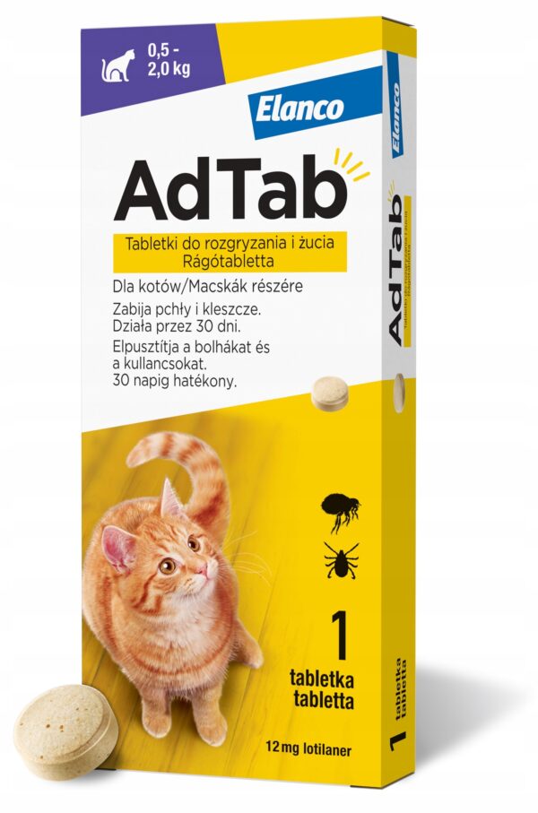ADTAB TABLET CAT FLEAS TICKS 30 days 0.5-2kg - Image 1
