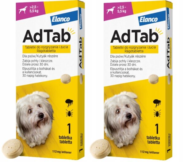 ADTAB TABLETS DOG FLEAS TICKS 60 days 2.5-5kg - Image 1
