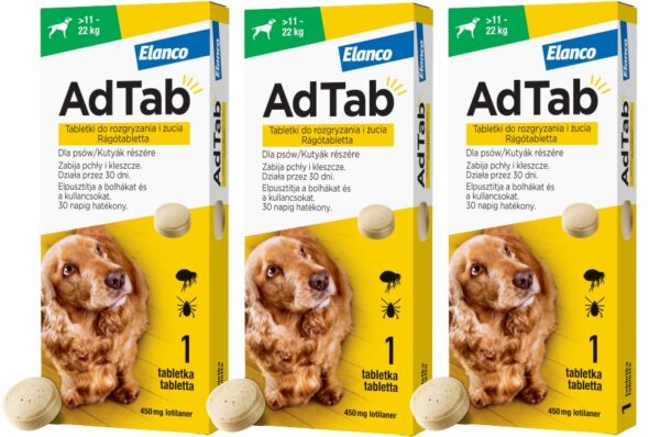 ADTAB TABLETS DOG FLEAS TICKS 90 days 11-22kg - Image 1
