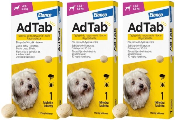 ADTAB TABLETS DOG FLEAS TICKS 90 days 2.5-5kg - Image 1
