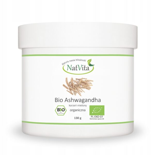 Ashwagandha Organic Ground Adaptogen Ginseng Indian Stress 130g NatVita - Image 2