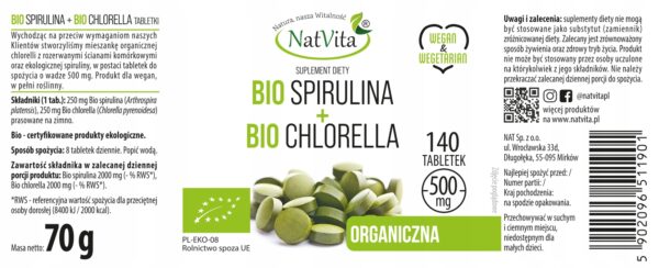Organic Spirulina + Organic Chlorella Organic Superfood 140 Tablets NatVita - Image 5