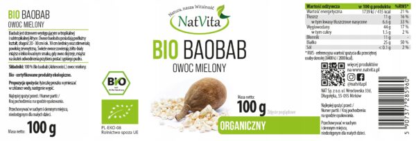 Baobab Organic Ground Fruit Organic Fiber Vitamin C 100 g NatVita - Image 2
