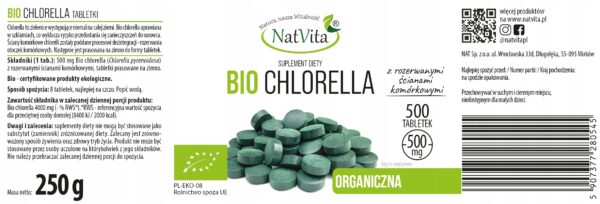 Chlorella BIO Pyrenoidosa Detox Organic 500mg 500 Tablets NatVita - Image 2