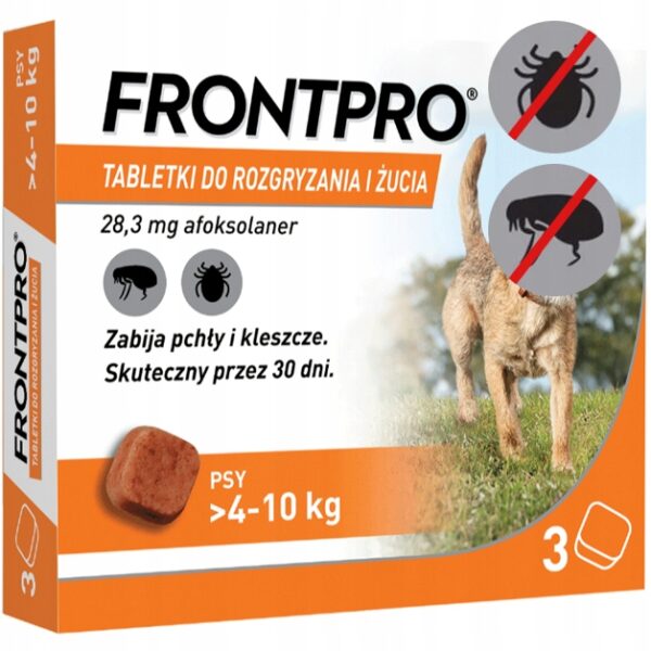 FRONTPRO FLAVOURED CHEWABLE TABLETS AGAINST FLEAS AND TICKS FOR DOGS 4-10kg 3pcs - Image 1
