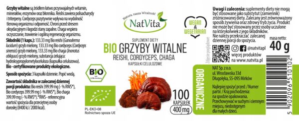Grzyby-Witalne-BIO-Reishi-Fungi-Adaptogen-400mg-100-Kapsulek-NatVita-Kod-producenta-10102-100KAPS Vital Mushrooms BIO Reishi Fungi Adaptogen 400mg 100 Capsules NatVita - Image 2