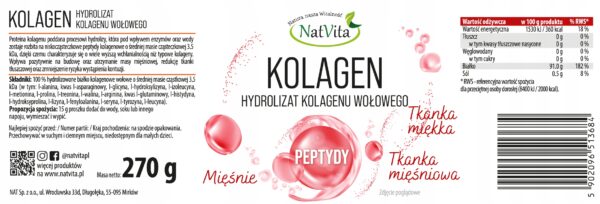 Collagen Hydrolyzate Peptides Bones Muscles Joints Skin Powder 270g NatVita - Image 2