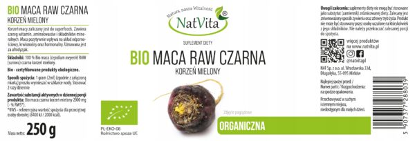 Maca BIO RAW Black Ground Organic Natural Libido 250g NatVita - Image 2