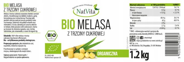 Organic Cane Molasses Organic Sugar Substitute 1200g NatVita - Image 2