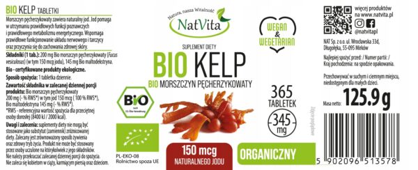 Bladderwrack Organic Kelp Ecological Iodine 365 Capsules 150mcg NatVita - Image 2
