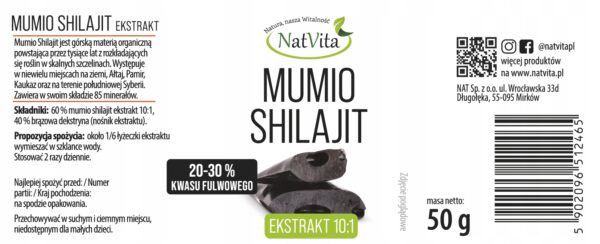 Mumio Shilajit Fulvic Acid Balsam Mountain Extract Strong Bones 50g NatVita - Image 4