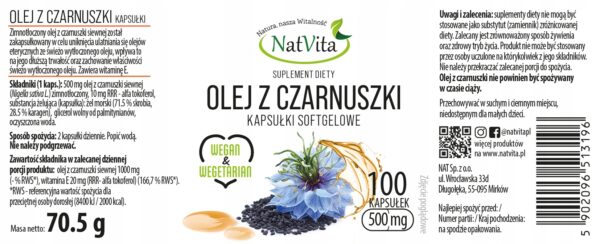 Black Seed Oil + Vitamin E Immunity Natural Omega 3 100 Caps NatVita - Image 2