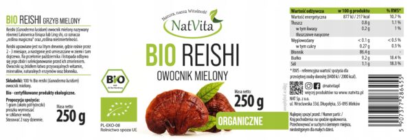 Reishi Mushroom Organic Ground Immunity Natural Adaptogen Stress 250g NatVita - Image 2
