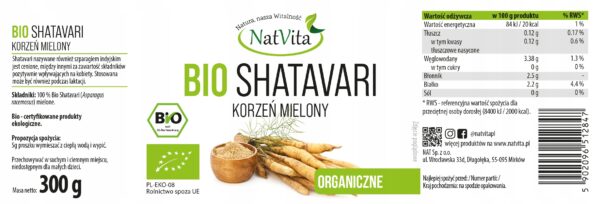 Shatavari Organic Ground Female Hormones Organic Libido 300g NatVita - Image 2
