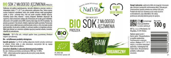 Young Barley Grass Juice Organic Barley Grass Powder Vitamins 100g NatVita - Image 2