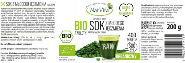 Sok-z-Mlodego-Jeczmienia-BIO-Tabletki-500mg-Eko-Witaminy-400-tabl-NatVita-EAN-GTIN-5902096514131 Young Barley Grass Juice BIO Tablets 500mg Eco Vitamins 400 tabl. NatVita - Image 2