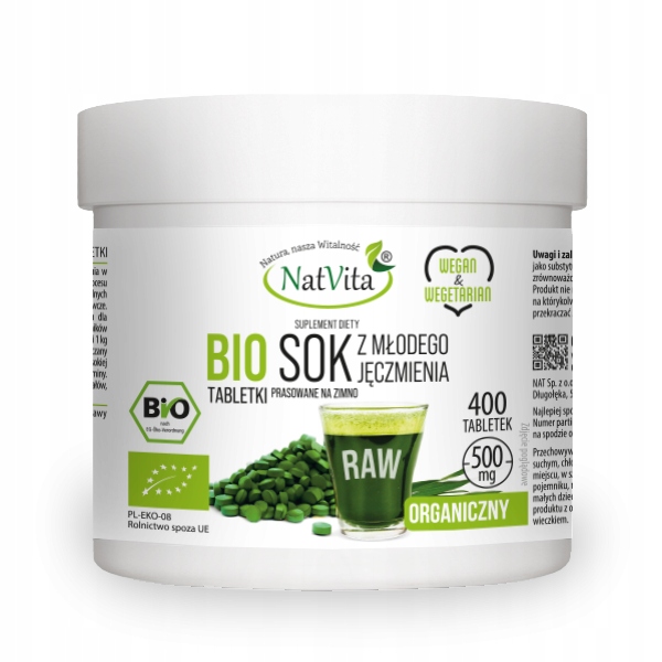 Sok-z-Mlodego-Jeczmienia-BIO-Tabletki-500mg-Eko-Witaminy-400-tabl-NatVita Young Barley Grass Juice BIO Tablets 500mg Eco Vitamins 400 tabl. NatVita - Image 1