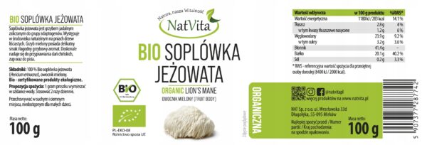 Lion's Mane Mushroom Organic Ground Mushroom Memory Concentration 100g NatVita - Image 2