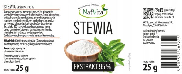 Stevia Extract 95% Pure Extract Natural Sugar Substitute 25g NatVita - Image 4