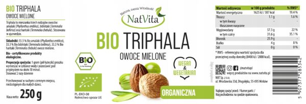 Triphala Organic Ground Digestion Digestive System Organic 250g NatVita - Image 2