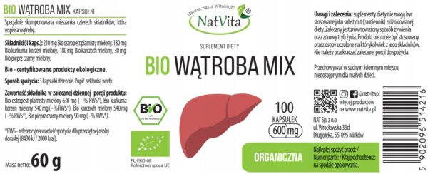 Liver BIO MIX Capsules 600mg Milk Thistle Turmeric Artichoke NatVita - Image 2