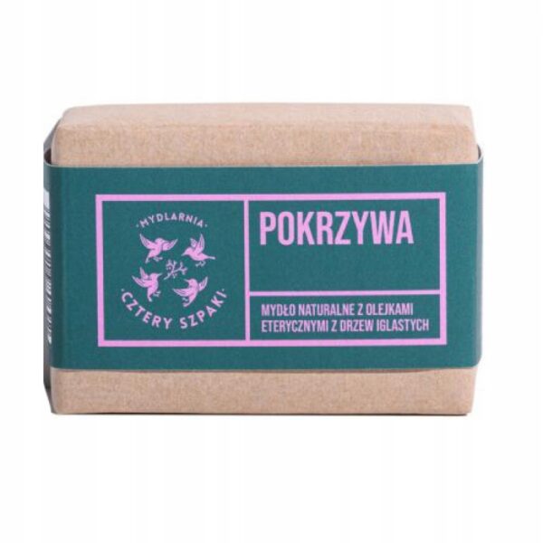 CZTERY-SZPAKI-Mydlo-pokrzywa-z-olejkami-eterycznymi-z-drzew-iglastych-110g FOUR STARLINGS Nettle soap with essential oils from coniferous trees, 110g - Image 1