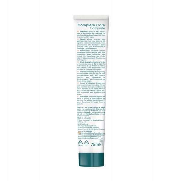 Himalaya Complete Care Mint Botanical Toothpaste Fluoride Free 75 ml - Image 2
